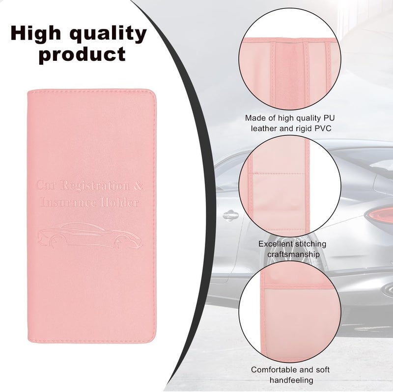 Wevdn Car Registration and Insurance Holder, PU Leather Vehicle Glove Box Organizer with Magnetic Shut, Wallet Case for Insurance Card Driver License Document, Car Accessories (Pink, Matte) - Image 3